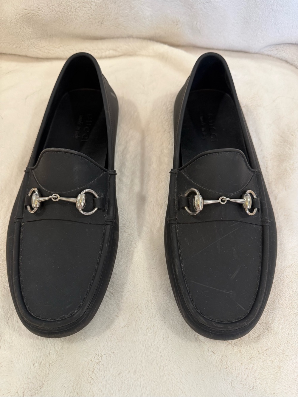 Gucci Black Rubber Horsebit Loafers